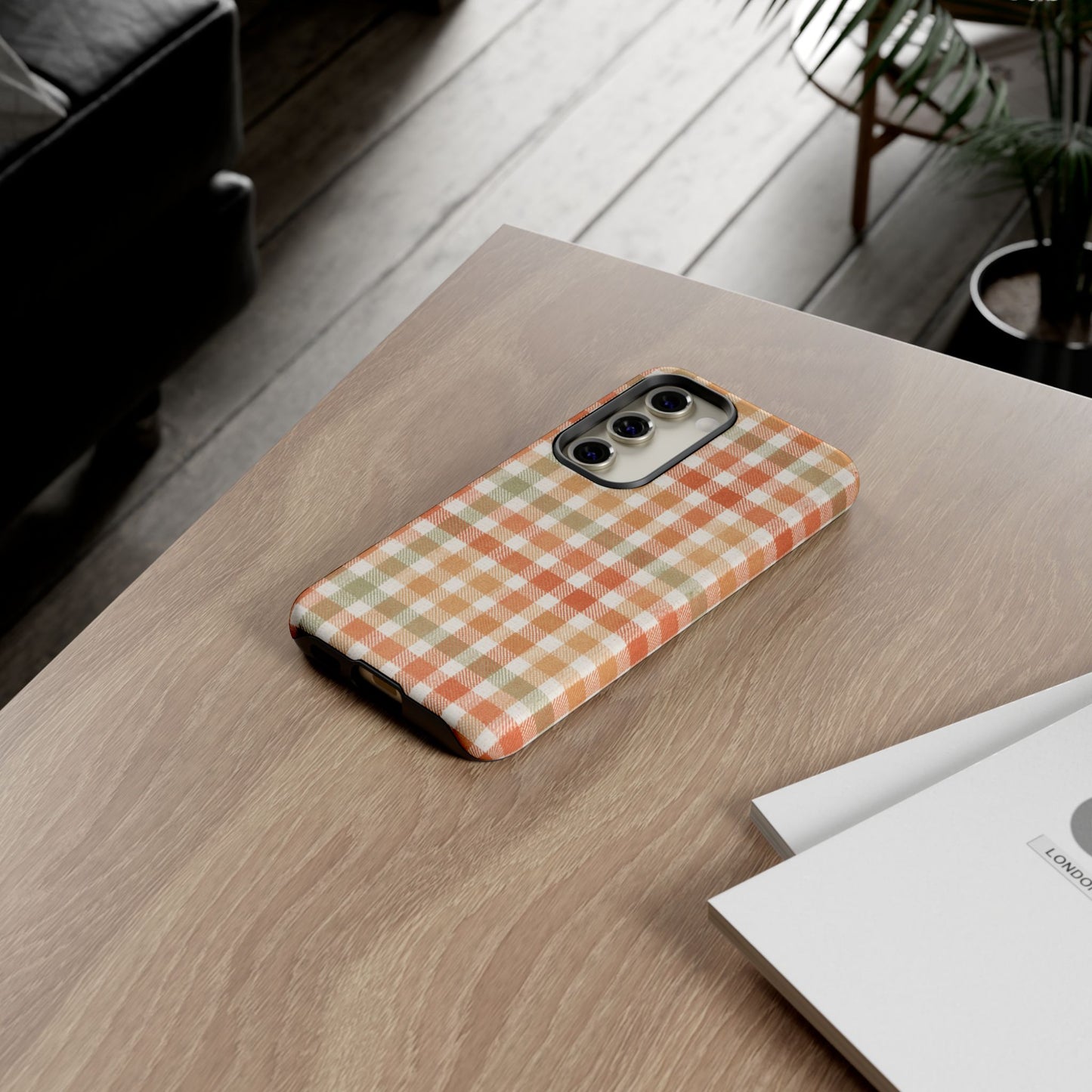 Boho Checkered Phone Case | Neutral Aesthetic Plaid Case | Retro Minimalist Check Design | iPhone Cover | Samsung Cover