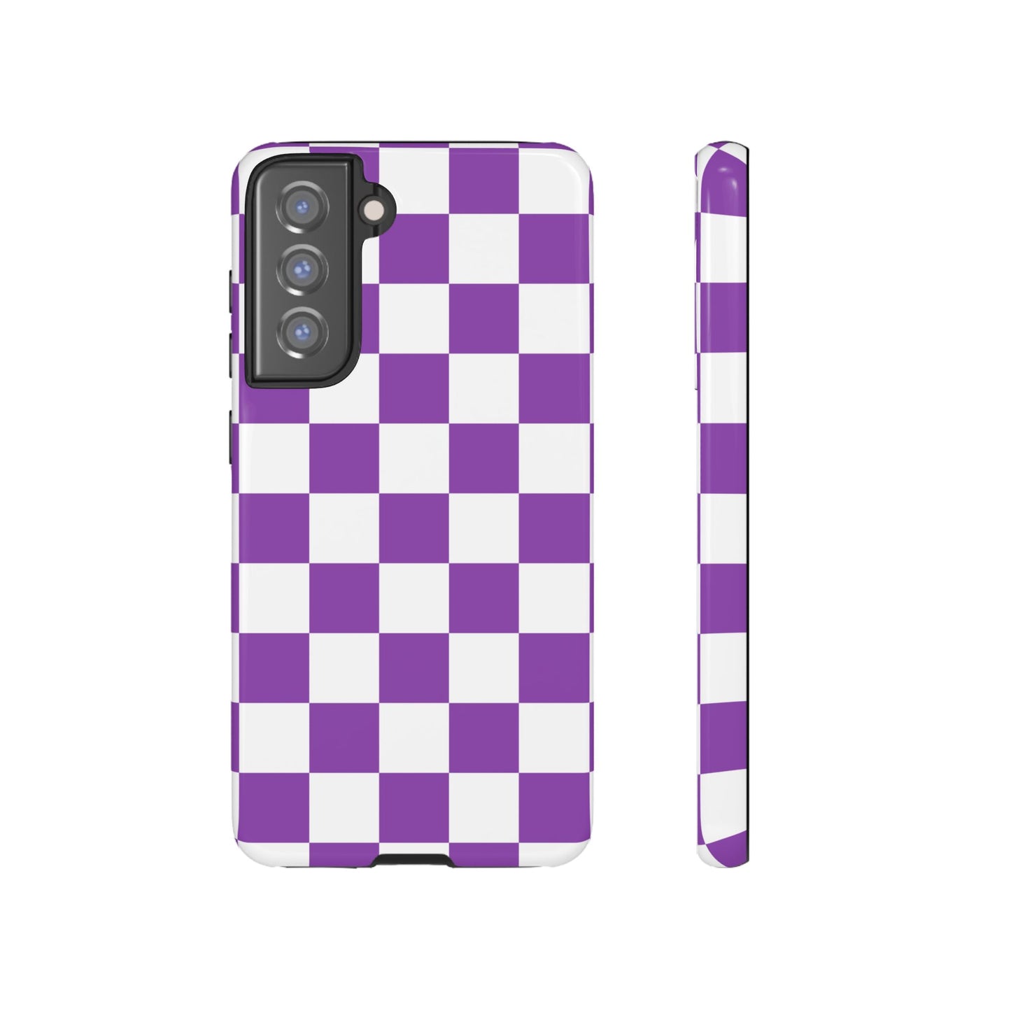 Purple Checkered Phone Case, Samsung Galaxy S25, S25 Plus, S24, S24 Plus, S24 Ultra, S23, S22, S22 Plus, S21 Ultra, S21 FE, S20+
