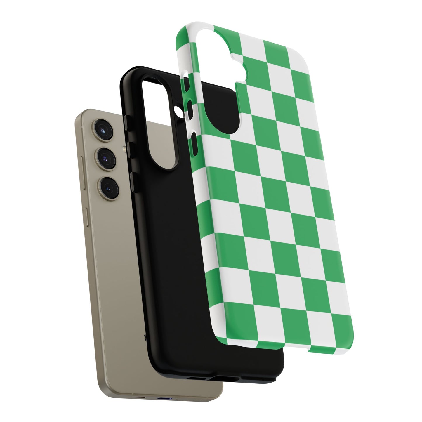 Green Checkered Phone Case, Phone Cases Samsung Galaxy S25, S25 Plus, S24, S24 Plus, S24 Ultra, S23, S22, S22 Plus, S21 Ultra, S21 FE, S20+
