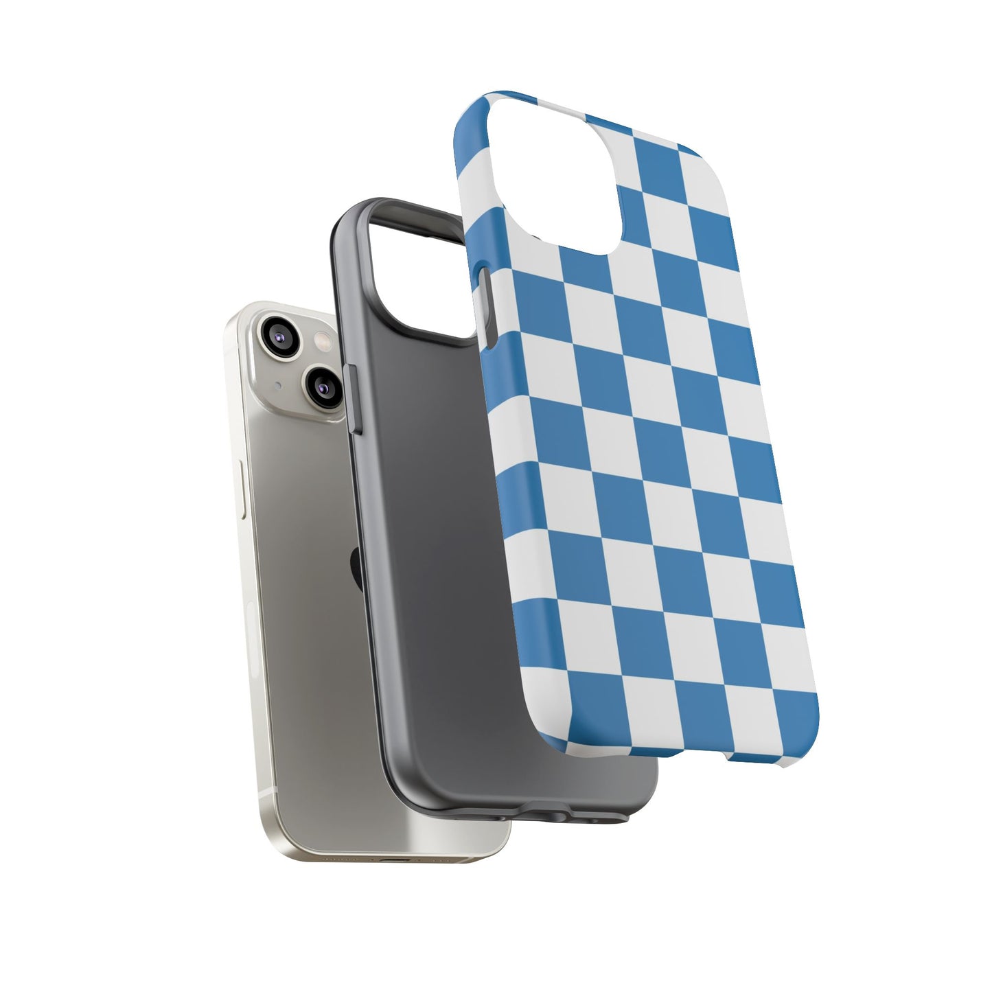 Checkered Phone Case, iPhone 17 Pro, 17, 16, 15, 14, 13, 12, 11, X, XR, XS MAX, Smartphone Cover, Blue and White Mobile Protector