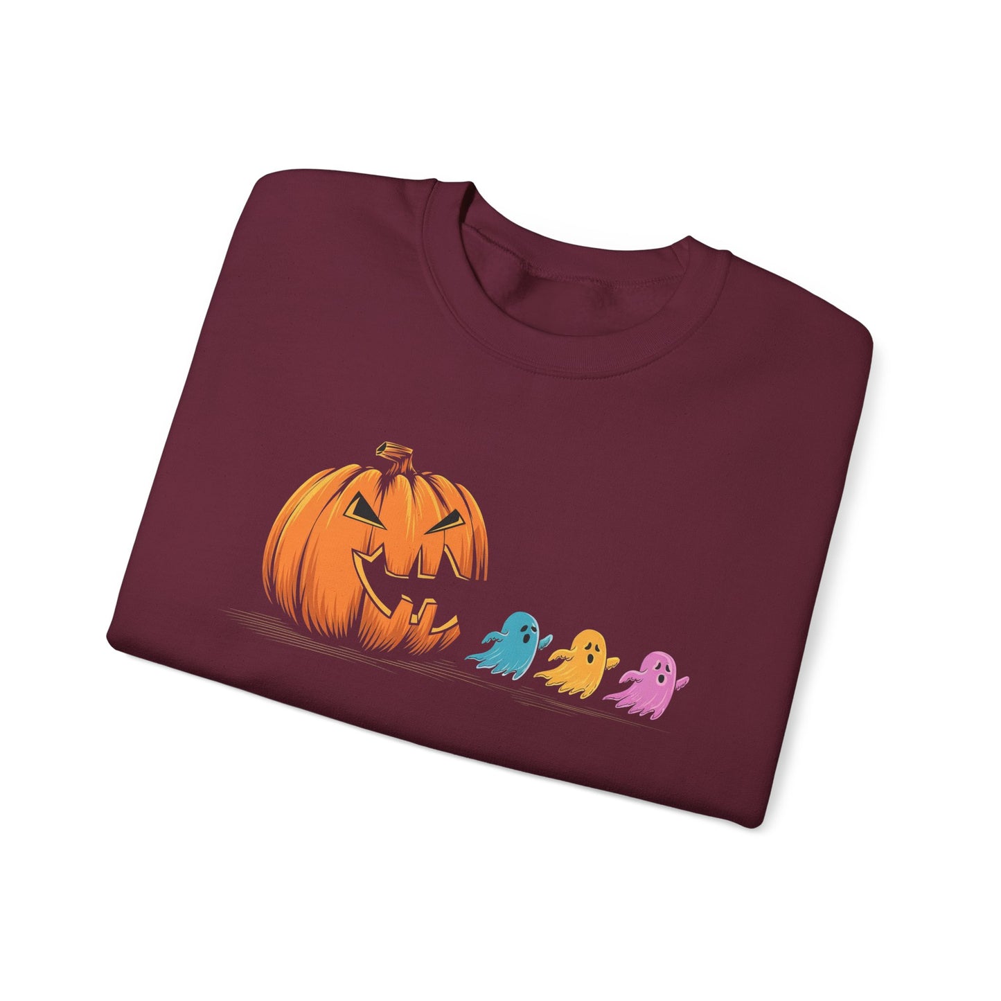 Halloween Ghost & Pumpkin Crewneck Sweatshirt, Unisex Fall Apparel, Cozy Sweatshirt, Halloween Gift, Seasonal Fashion