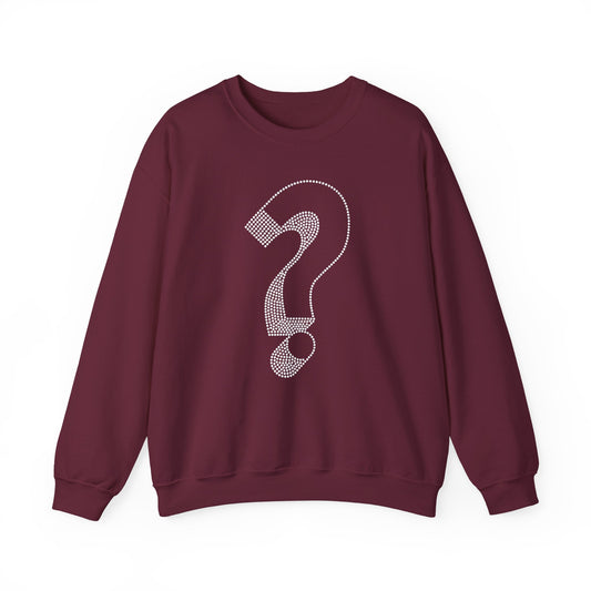 Rhinestone Question Mark Sweatshirt | Sparkly Mystery Icon Crewneck