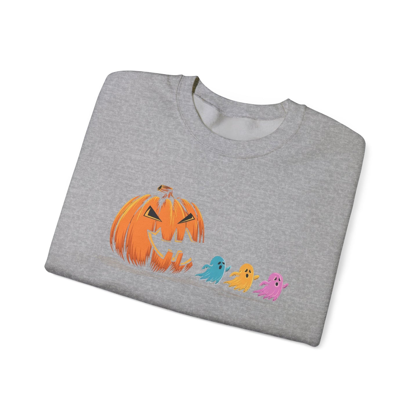 Halloween Ghost & Pumpkin Crewneck Sweatshirt, Unisex Fall Apparel, Cozy Sweatshirt, Halloween Gift, Seasonal Fashion