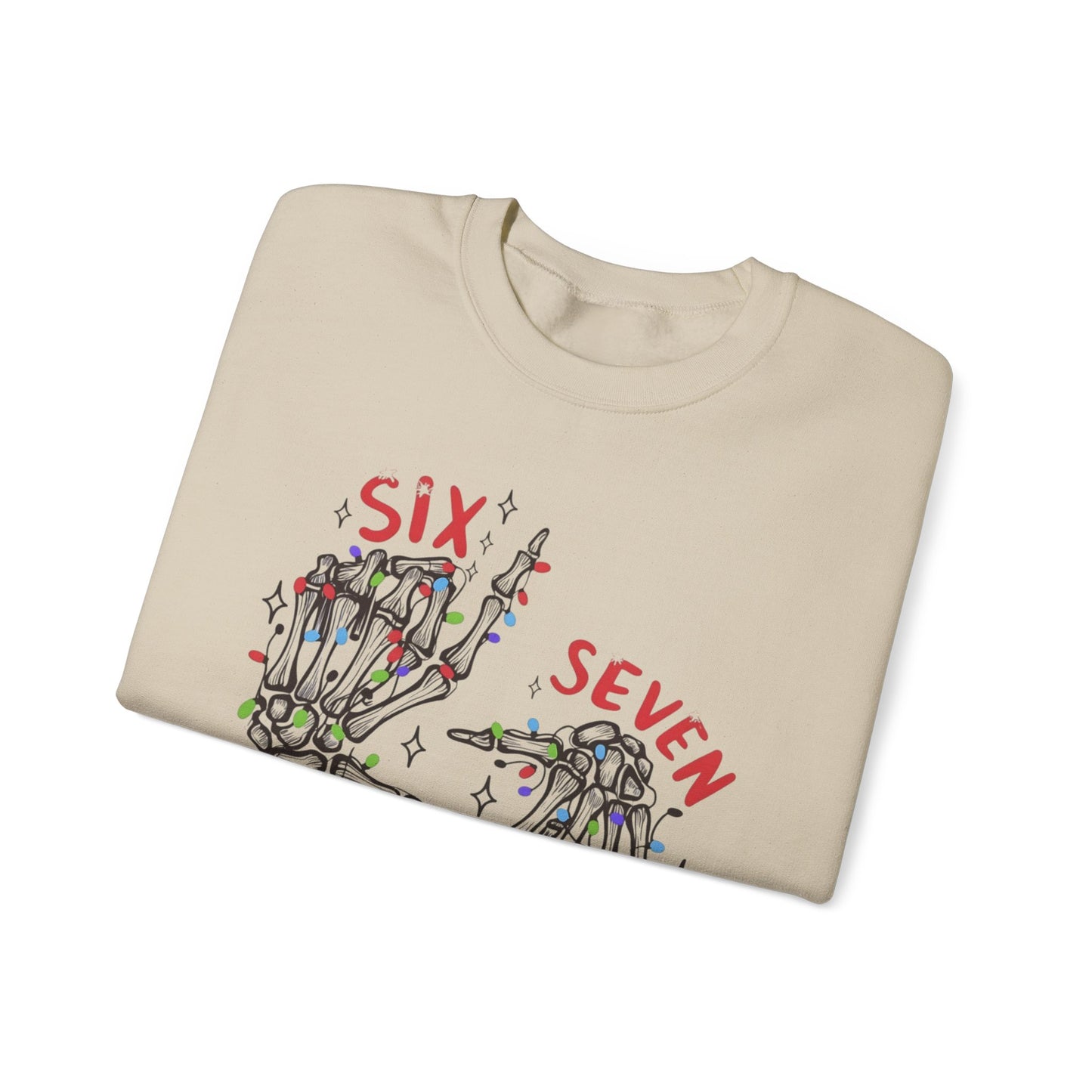 Six Seven Skeleton Hands Sweatshirt Funny Halloween Christmas Crewneck for Men & Women  Cozy Skeleton Hand Lights Pullover, Gift for Friends