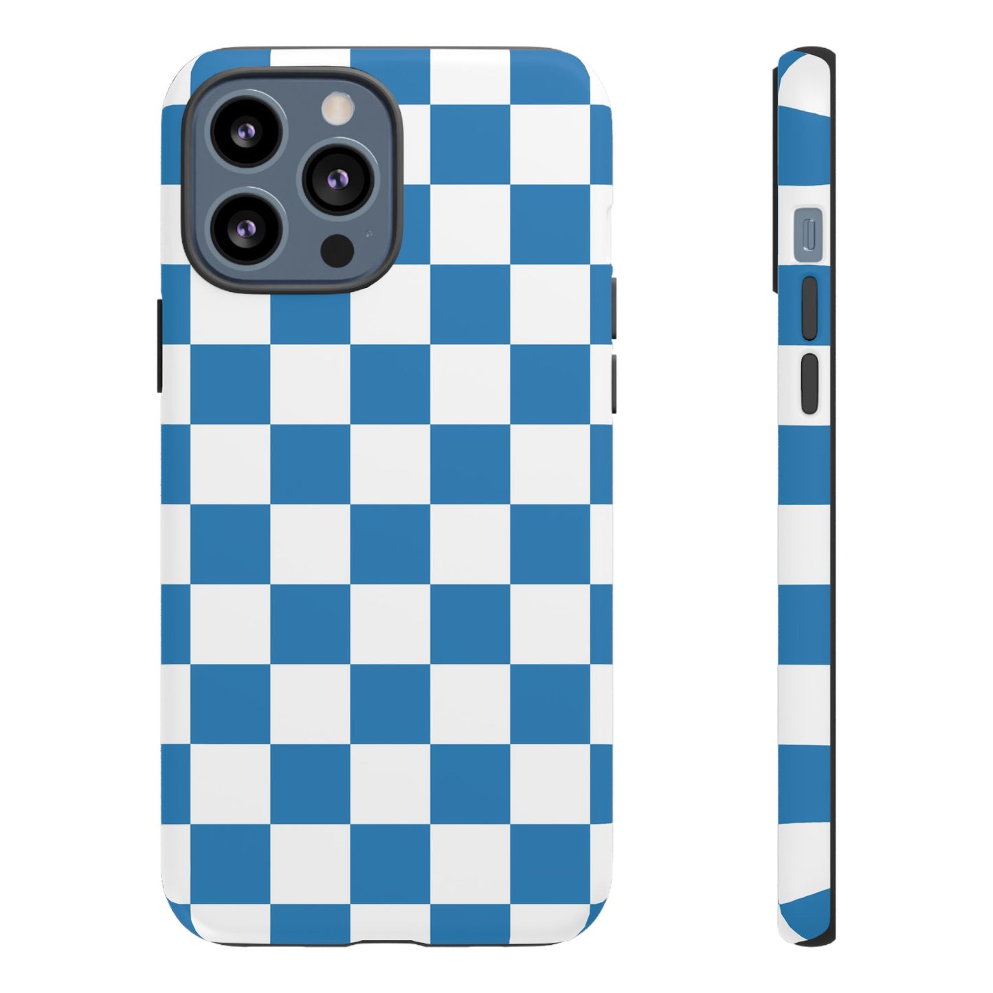 Checkered Phone Case, iPhone 17 Pro, 17, 16, 15, 14, 13, 12, 11, X, XR, XS MAX, Smartphone Cover, Blue and White Mobile Protector