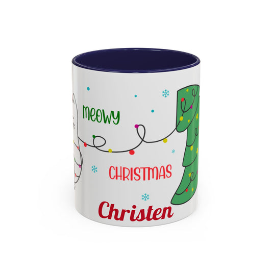 Personalized Meowy Christmas Accent Mug, Funny Holiday Coffee Cup, Cat Lover Gift, Festive Drinkware, Christmas Decor, Personalized Mug