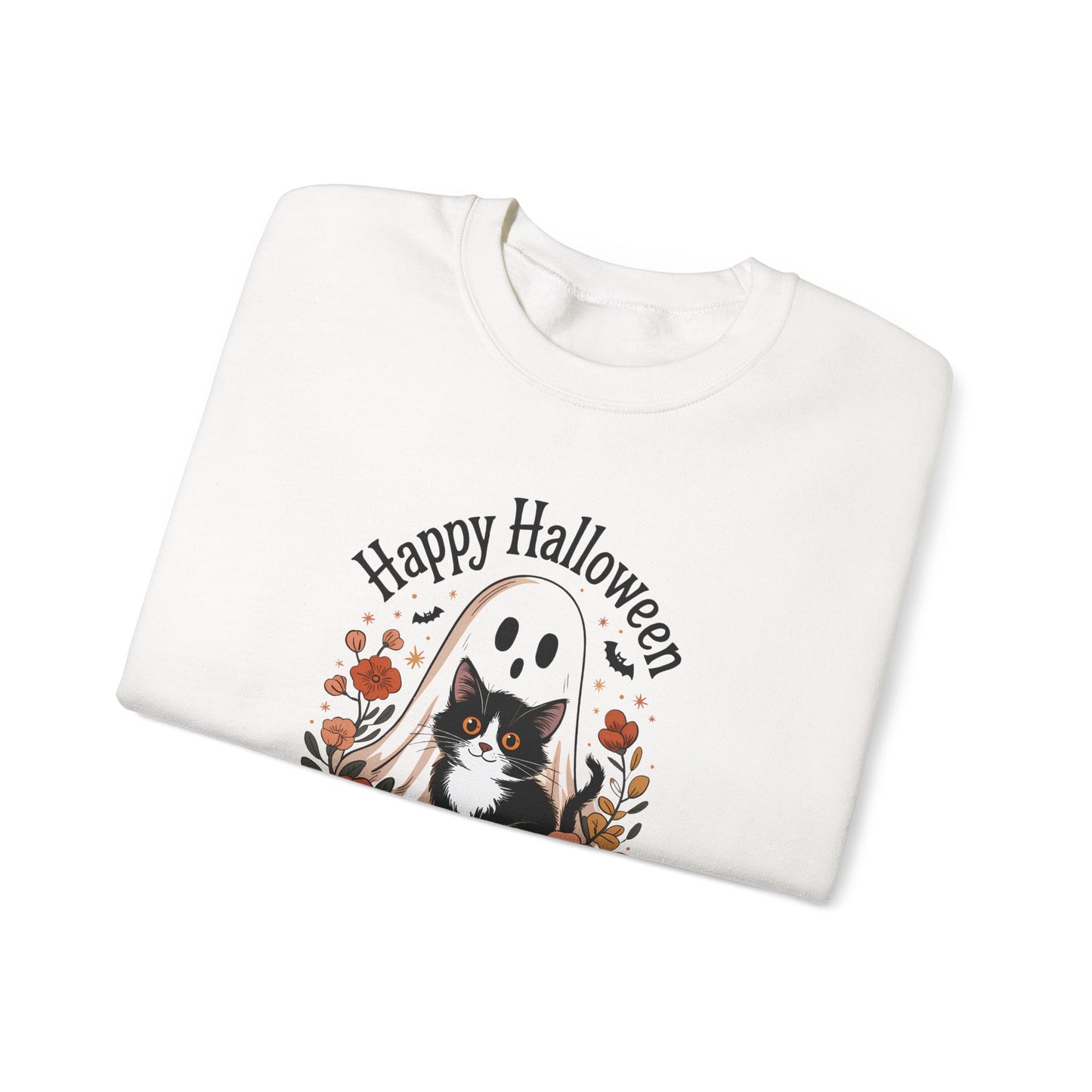 Happy Halloween Cat Crewneck Sweatshirt, Cozy Fall Sweatshirt, Halloween Gift, Fall Fashion, Gift for Her, Spooky Season Apparel