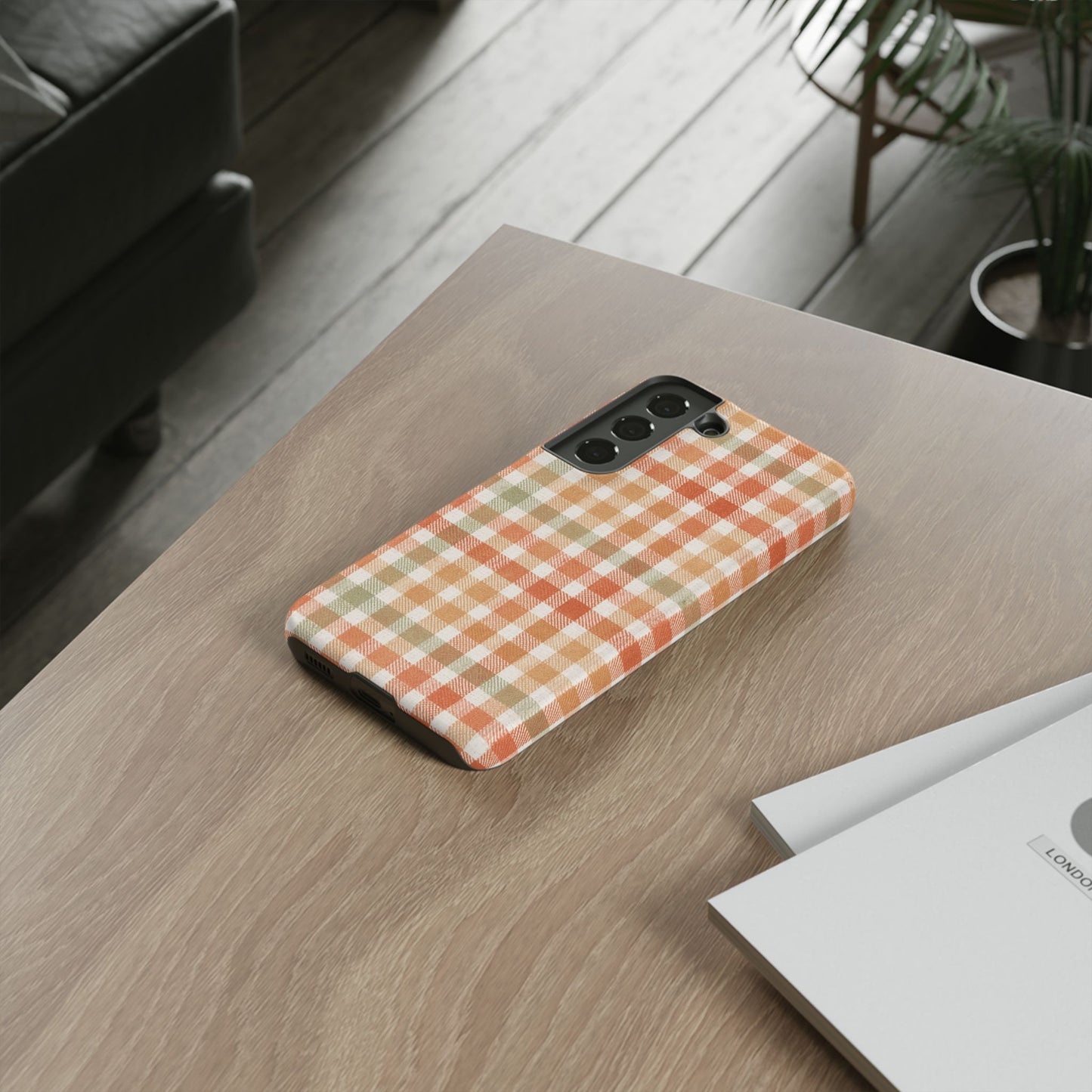 Boho Checkered Phone Case | Neutral Aesthetic Plaid Case | Retro Minimalist Check Design | iPhone Cover | Samsung Cover