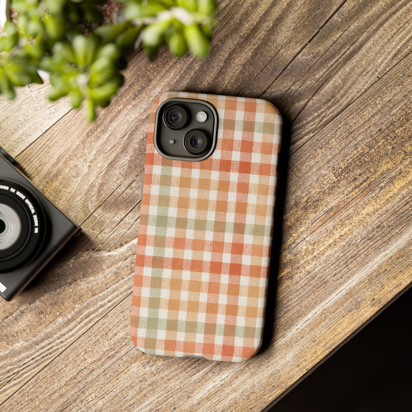 Boho Checkered Phone Case | Neutral Aesthetic Plaid Case | Retro Minimalist Check Design | iPhone Cover | Samsung Cover