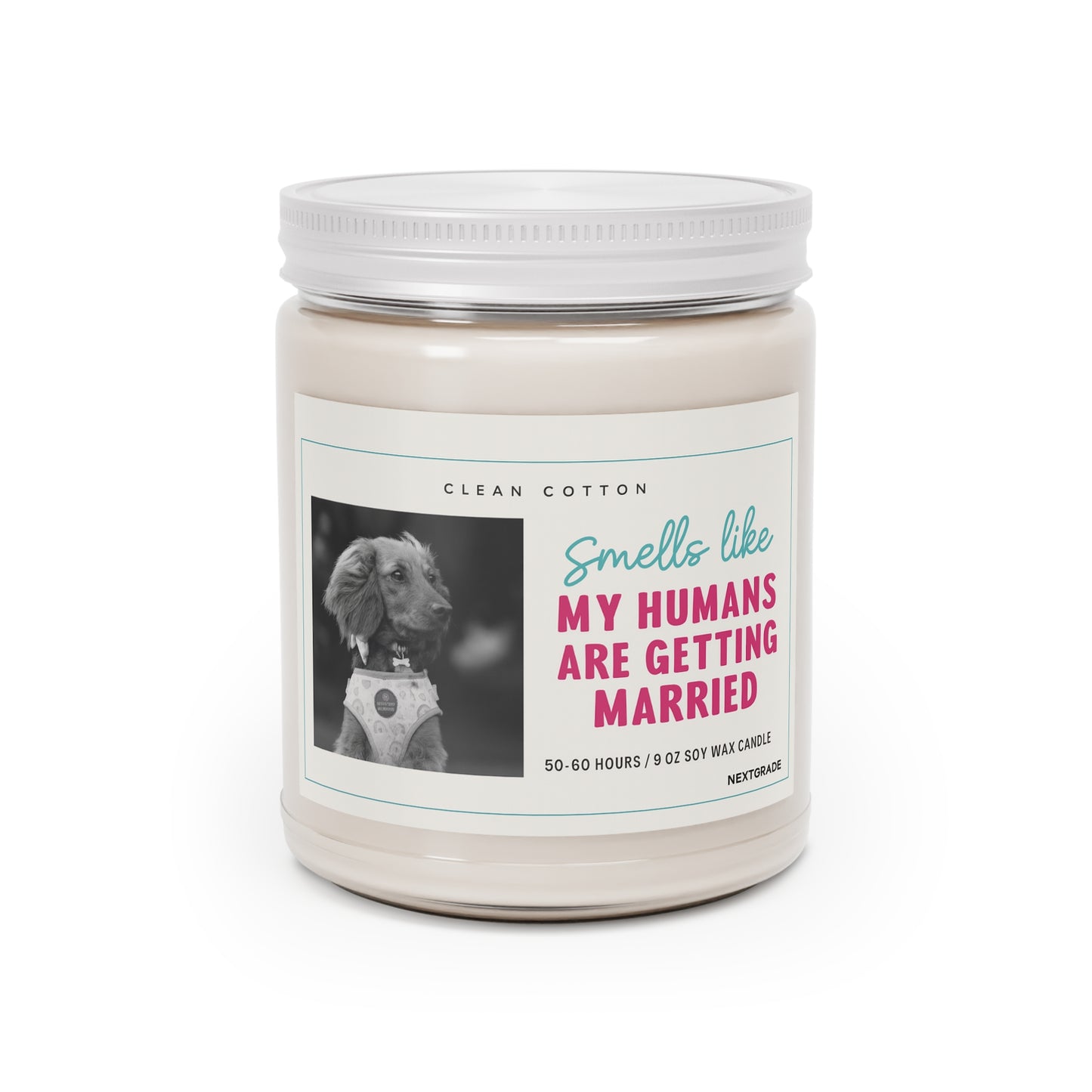 Soy Candle, Wedding Celebration Scented Candle with Clean Cotton Fragrance, Dog Lover Gift, Home Decor, Engagement Party Favor, White Lid