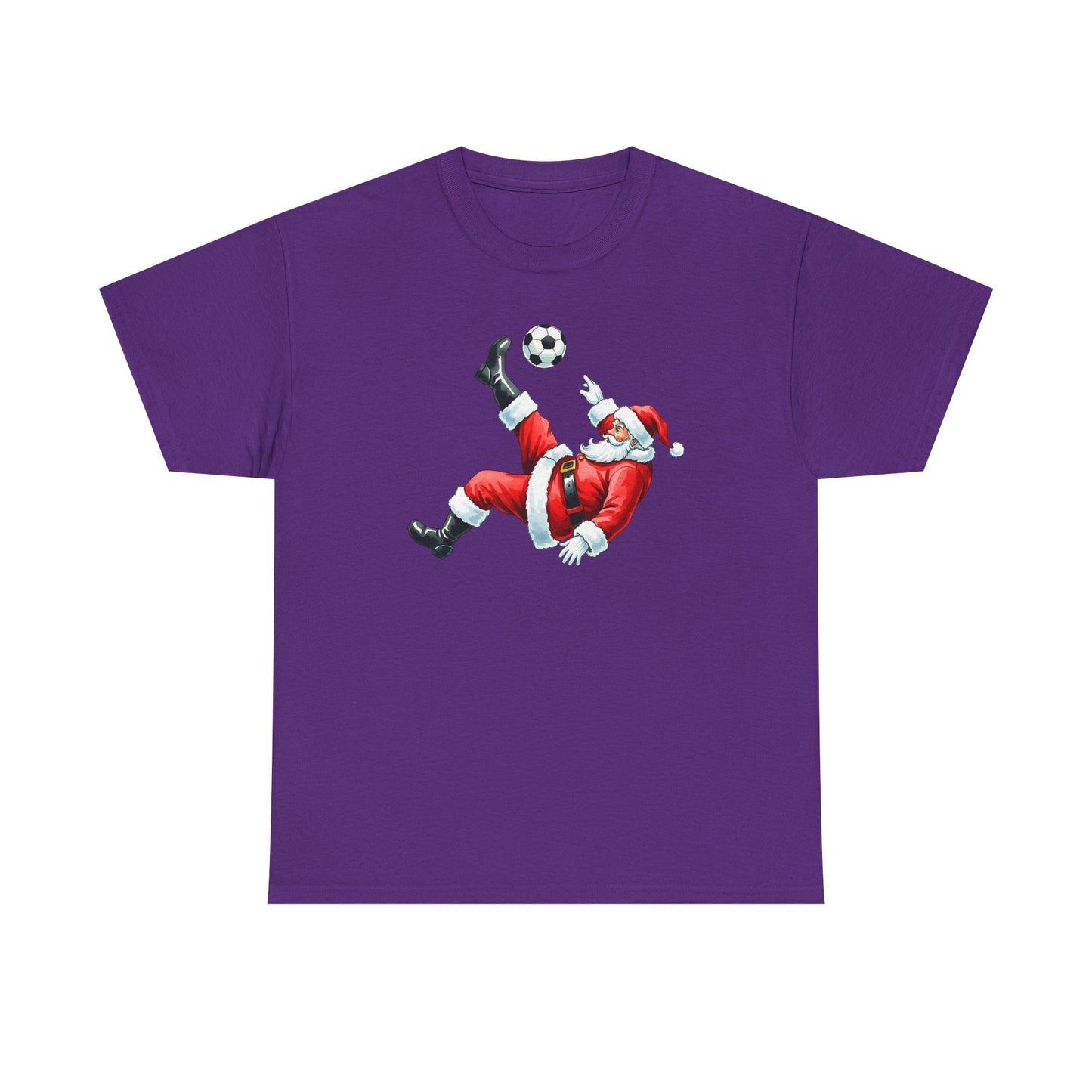 Santa Soccer Heavy Cotton Tee, Fun Holiday Shirt, Christmas Party, Gift for Him/Her, Festive Clothing, Casual Wear, Gift for her
