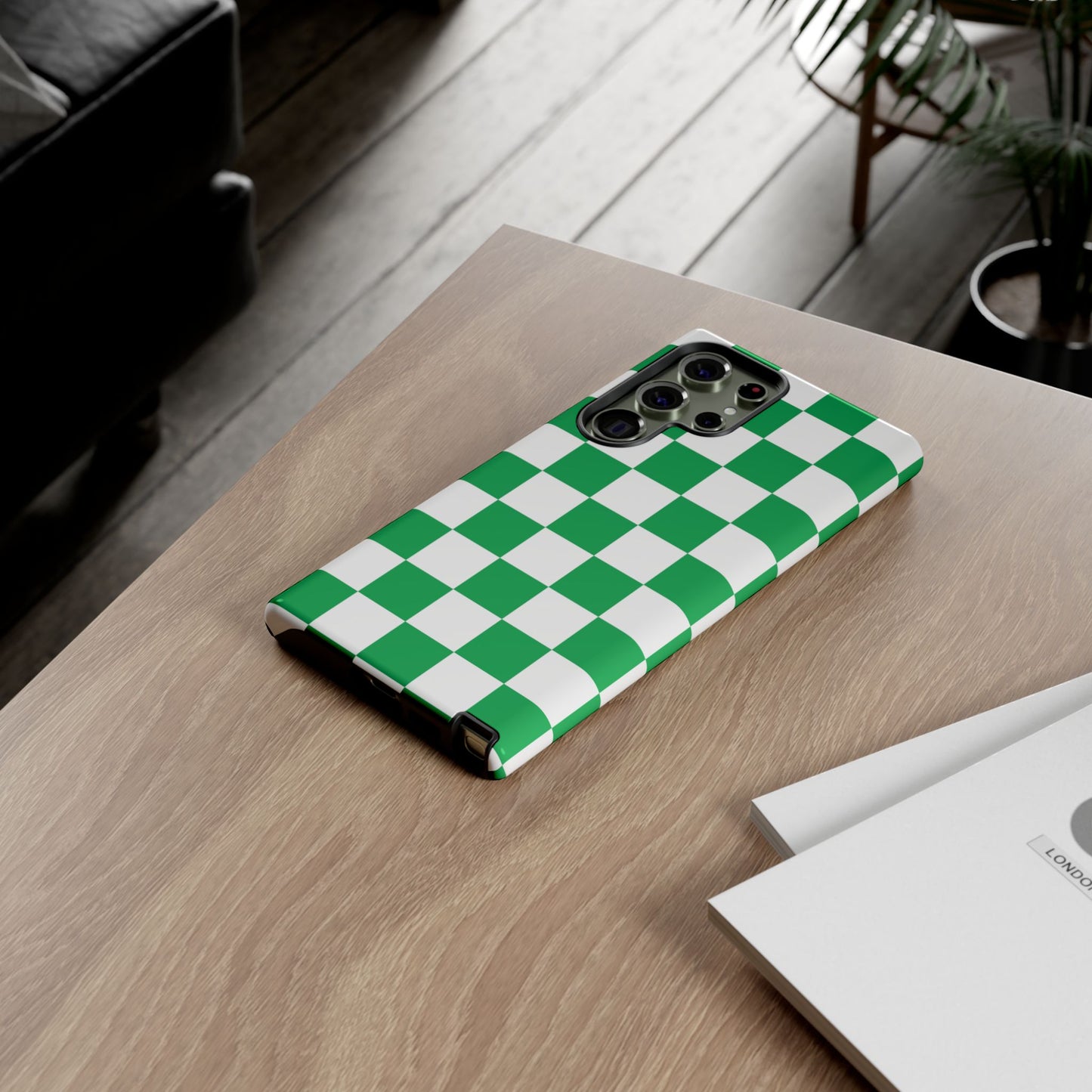 Green Checkered Phone Case, Phone Cases Samsung Galaxy S25, S25 Plus, S24, S24 Plus, S24 Ultra, S23, S22, S22 Plus, S21 Ultra, S21 FE, S20+
