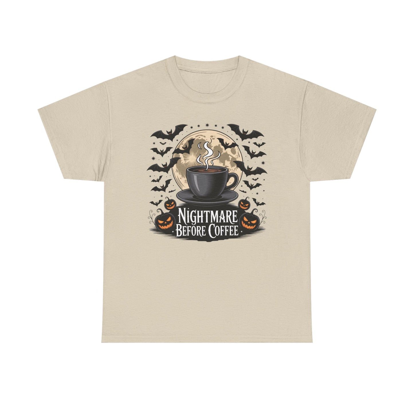 Halloween Coffee Tee, Unisex Heavy Cotton T-Shirt, Nightmare Before Coffee Shirt, Spooky Graphic Tee, Fall Seasonal Apparel