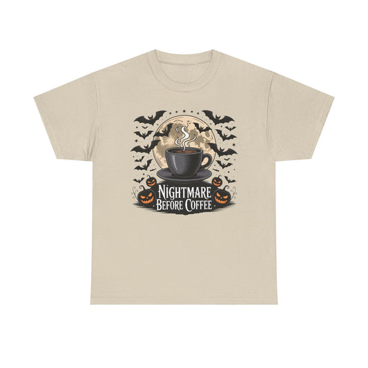 Halloween Coffee Tee, Unisex Heavy Cotton T-Shirt, Nightmare Before Coffee Shirt, Spooky Graphic Tee, Fall Seasonal Apparel