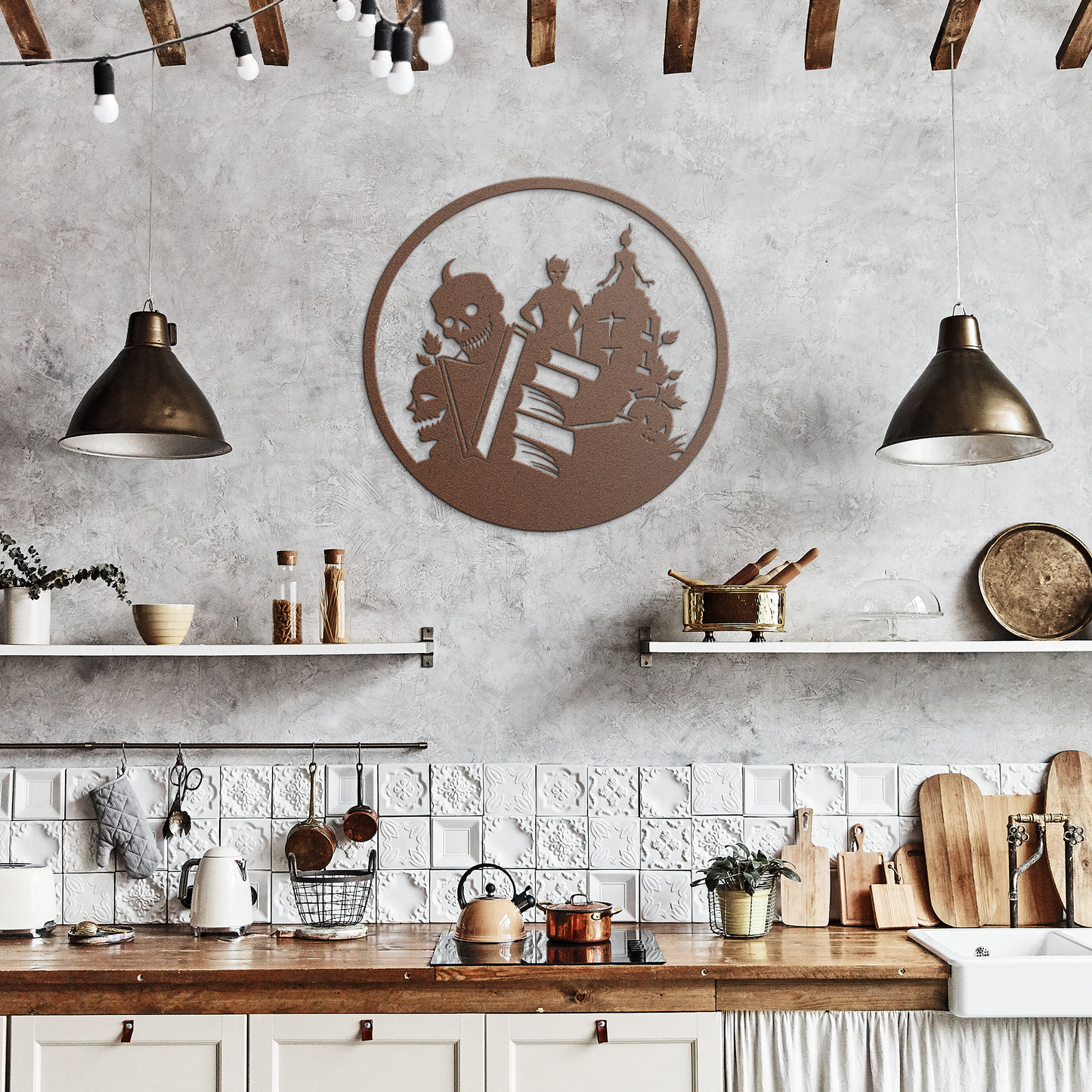 Books_Halloween_Metal_Wall_art_Copper_Rustic_Kitchen_Mockup.png