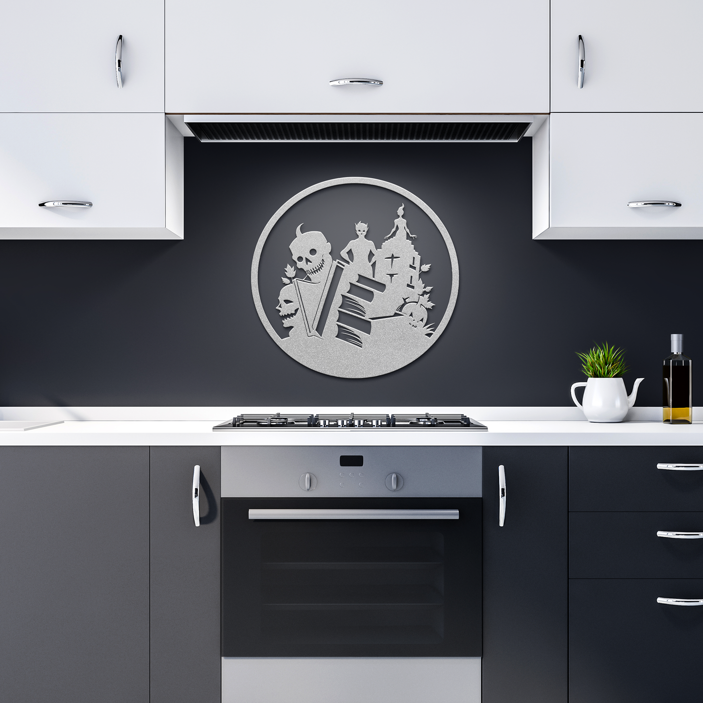 Books_Halloween_Metal_Wall_art_Silver_Dark_Kitchen_Mockup.png