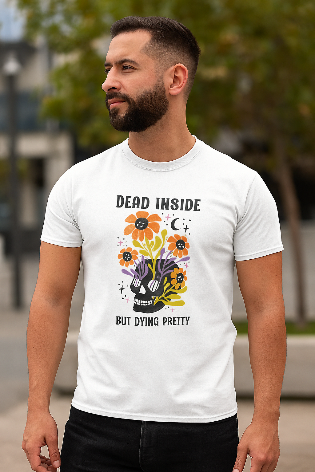 Skull Graphic Tee, Quirky Heavy Cotton T-Shirt, Dead Inside but Dying Pretty, Unisex Casual Wear, 90s Aesthetic, Gift for Friends