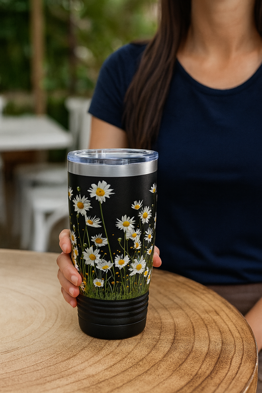 Daisy Floral Tumbler, Travel Mug for Nature Lovers, Eco-friendly Drinkware, Summer Vibes, Gift for Her, Outdoor Adventure