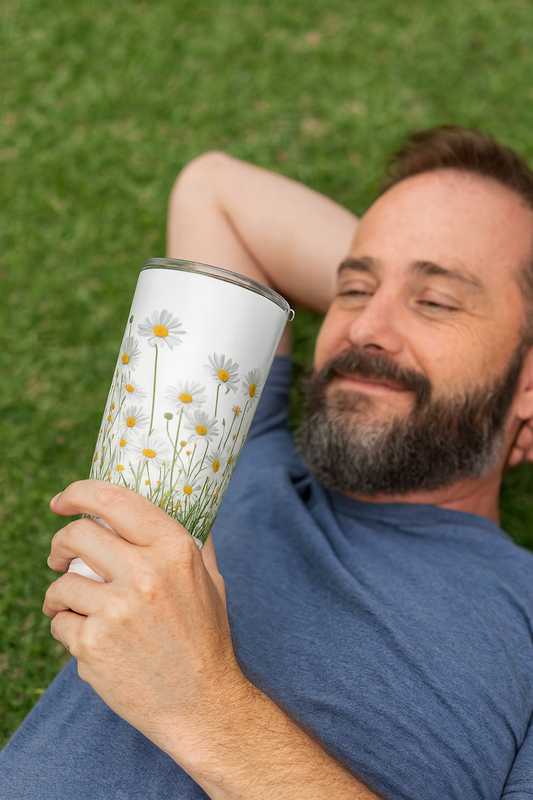 Daisy Floral Tumbler, Travel Mug for Nature Lovers, Eco-friendly Drinkware, Summer Vibes, Gift for Her, Outdoor Adventure