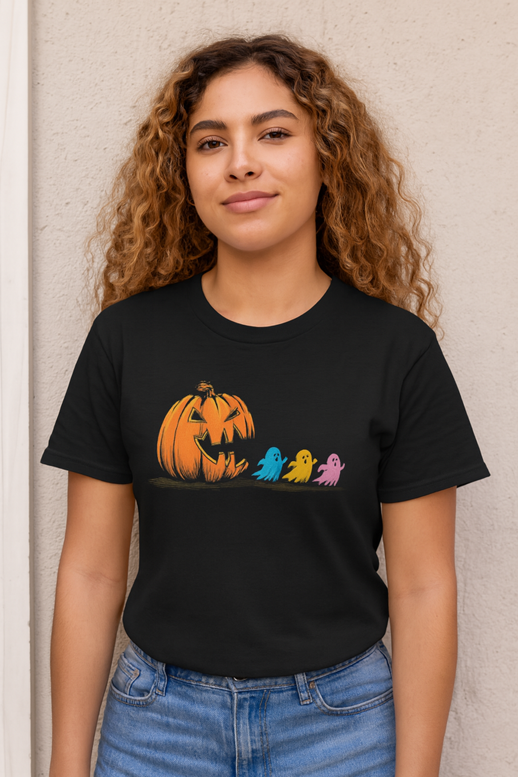 Halloween Pumpkin & Ghosts Unisex Heavy Cotton Tee, Cute Fall Shirt, Spooky Spirit Wear, Halloween Costume Top, Autumn Vibes Tee