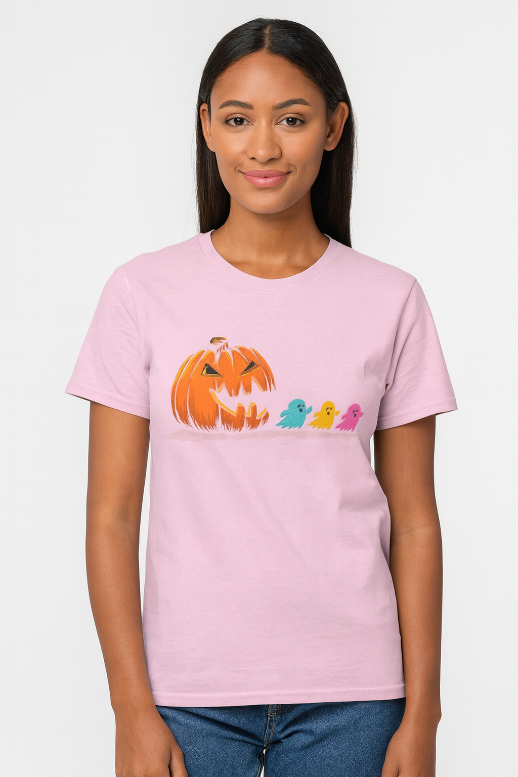Halloween Pumpkin & Ghosts Unisex Heavy Cotton Tee, Cute Fall Shirt, Spooky Spirit Wear, Halloween Costume Top, Autumn Vibes Tee