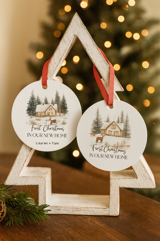 Personalized Christmas Ornaments, First Christmas in Our New Home, Ceramic Christmas Decor, Gift for Couples, Family Keepsake