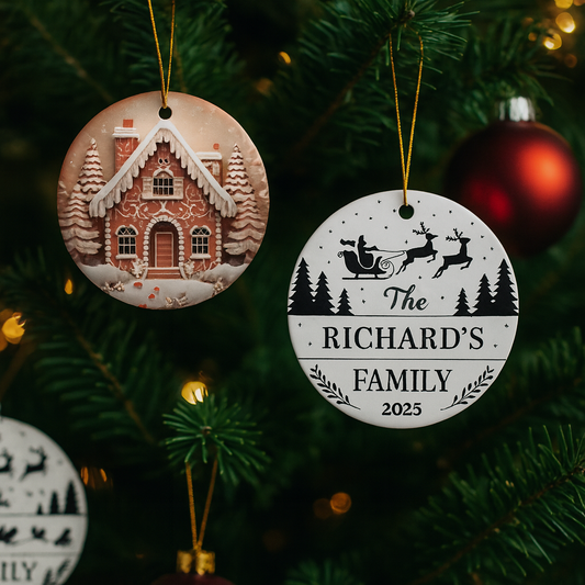 Personalized Decorative Ceramic Ornaments, Family Ornaments for Christmas, Holiday Decor, Unique Gift Ideas, Double-Sided Design