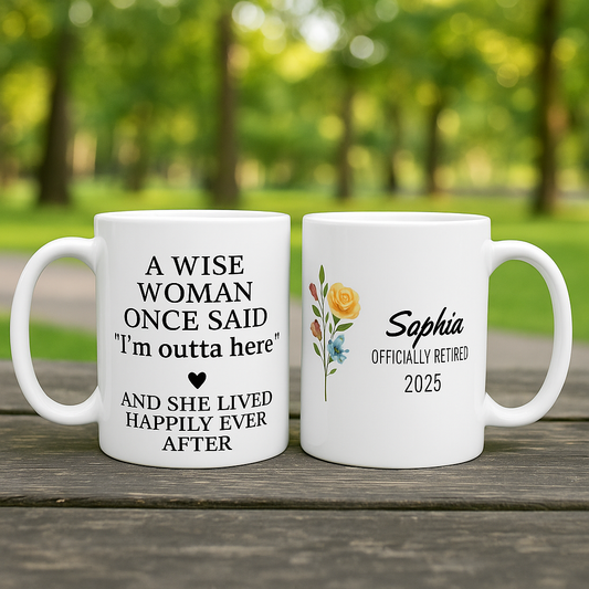 Personalized Floral Mug, Coffee Cup Gift for Friends, Funny Retirement Gift, Sister, Birthday Present, Office Decor