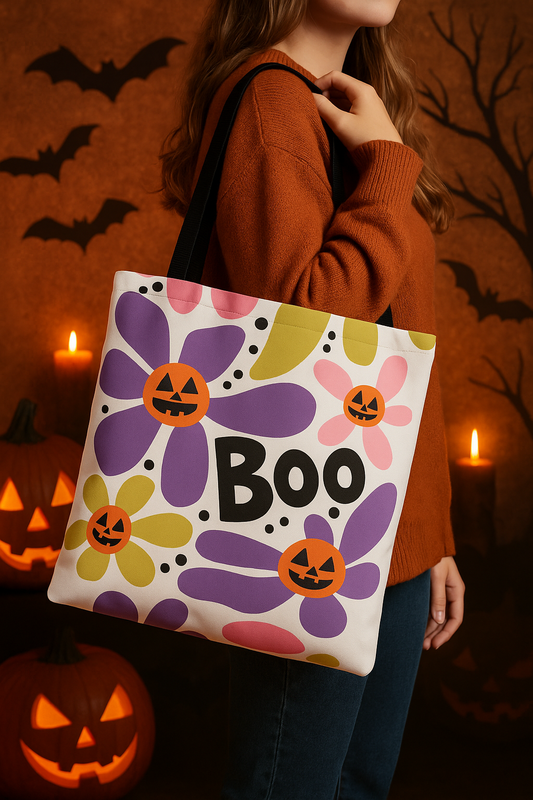 Halloween Floral Tote Bag, Eco-Friendly Shopping Tote, Seasonal Gift Bag, Trick or Treat Tote, Fall Decor Carryall