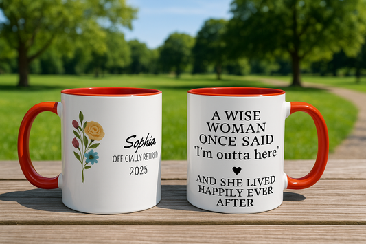 Personalized Retirement Coffee Mug, Floral Design, Gift for Retirees, Custom Name Mug, Celebration Drinkware, Retirement Day Gift