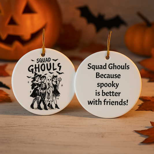 Personalized Squad Ghouls Halloween Ornaments, Double Sided Ceramic Ornament, Fall Decor, Halloween Gifts, Party Favors