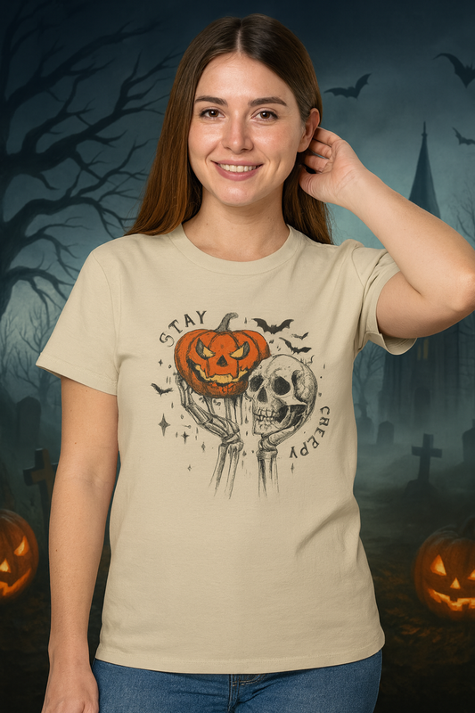 Halloween Skull Pumpkin Tee, Spooky Cotton Shirt, Halloween Costume, Fall Apparel, Gifting for Costume Parties