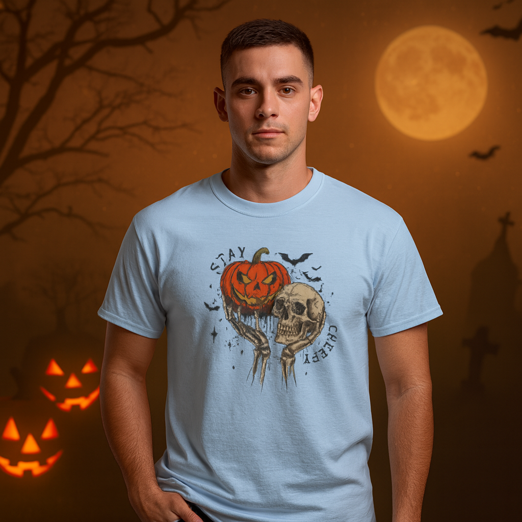 Halloween Skull Pumpkin Tee, Spooky Cotton Shirt, Halloween Costume, Fall Apparel, Gifting for Costume Parties