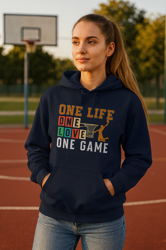 Basketball Lover Tee, One Life One Love One Game Hoodie, Unisex Sweatshirt, Sporty Sweatshirt, Gift for Sports Lovers, Casual Hoodie