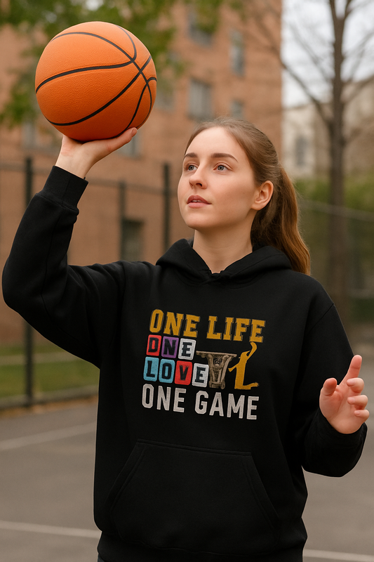 Basketball Lover Tee, One Life One Love One Game Hoodie, Unisex Sweatshirt, Sporty Sweatshirt, Gift for Sports Lovers, Casual Hoodie