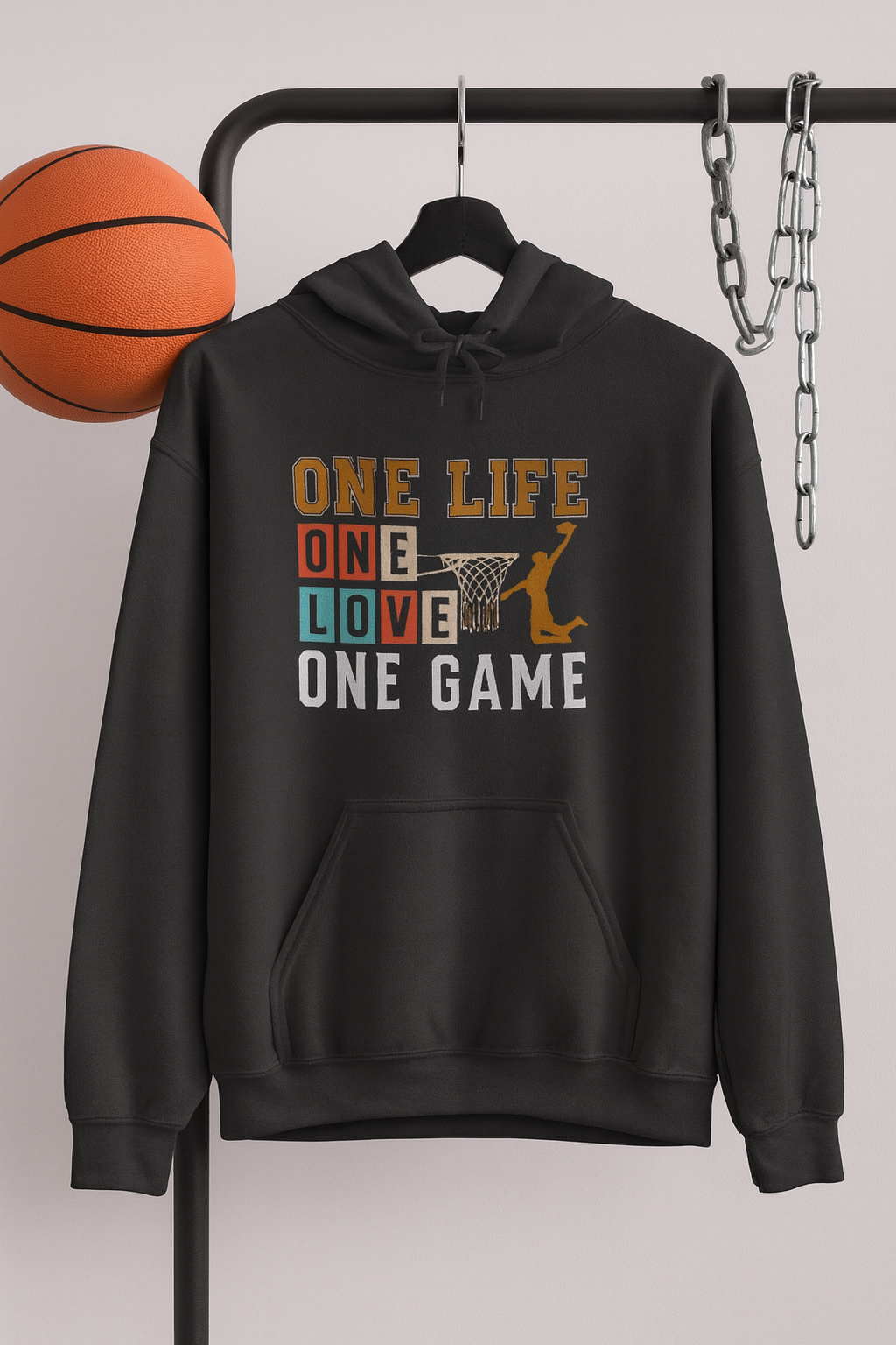 Basketball Lover Tee, One Life One Love One Game Hoodie, Unisex Sweatshirt, Sporty Sweatshirt, Gift for Sports Lovers, Casual Hoodie