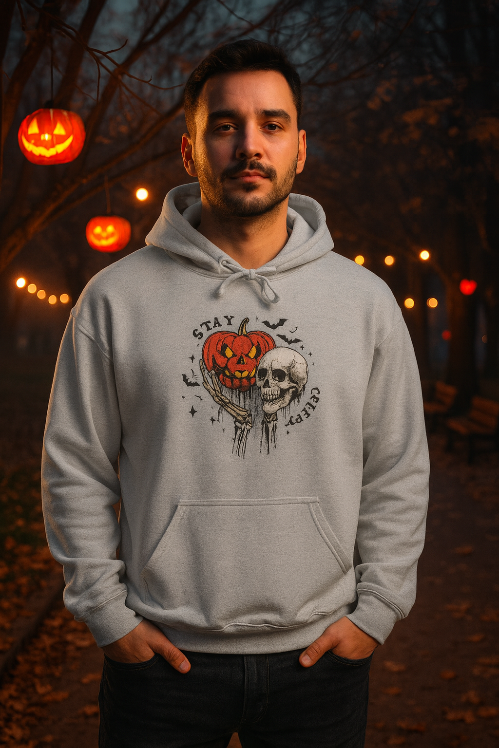 Halloween Pumpkin & Skull Sweatshirt hoodie, Cozy Halloween Hoodie, Fall Fashion, Spooky Gift, Hooded Sweatshirt, Halloween Day Gift