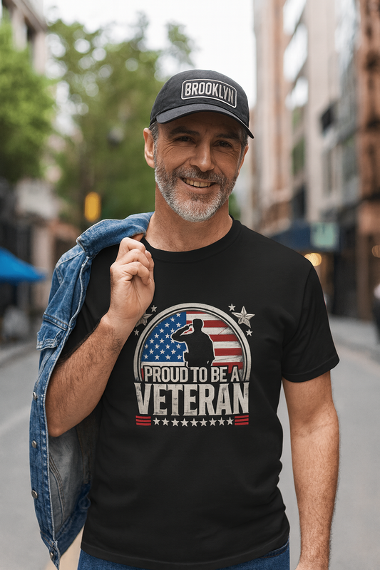 Proud Veteran Heavy Cotton Tee, Army Navy Military Shirt, Gift for Veterans, Memorial Day, Independence Day, Patriotic Apparel