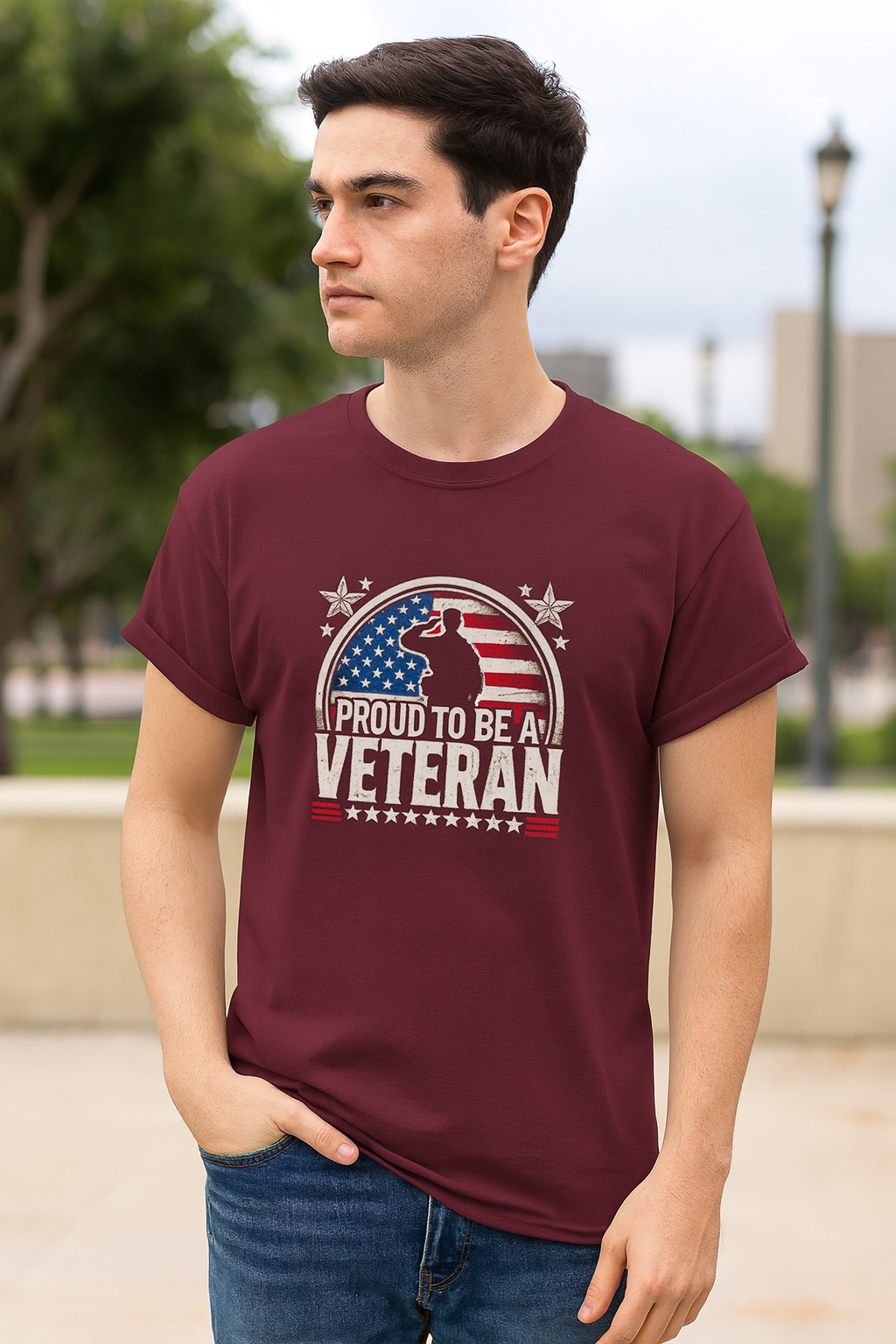 Proud Veteran Heavy Cotton Tee, Army Navy Military Shirt, Gift for Veterans, Memorial Day, Independence Day, Patriotic Apparel