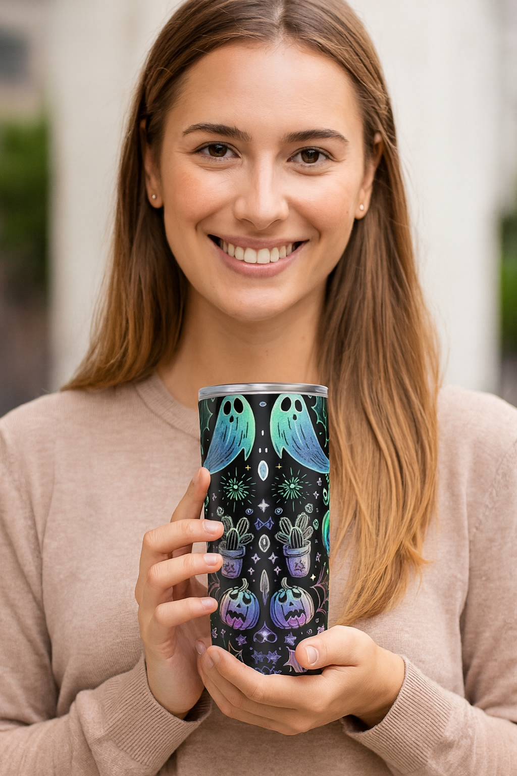Spooky Vibes Tumbler, Halloween Spooky Engraved Tumbler | Ghost Ghouls Bats Tumbler | Engraved Bat Skeleton Tumbler | Ghost Ghouls Tumbler