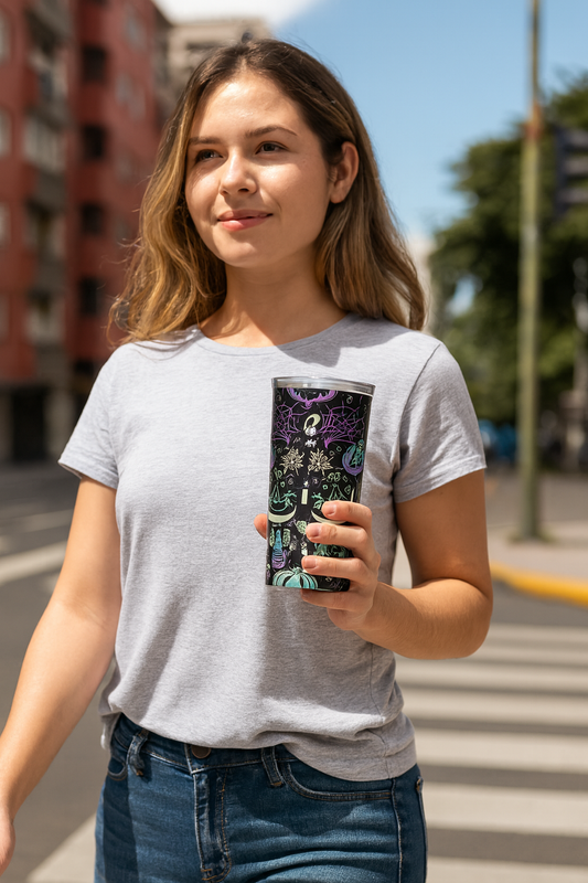 Spooky Vibes Tumbler, Halloween Spooky Engraved Tumbler | Ghost Ghouls Bats Tumbler | Engraved Bat Skeleton Tumbler | Ghost Ghouls Tumbler