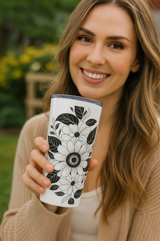 Floral Tumbler, Gift for Her, Travel Tubler, Unique Coffee Cup, Birthday Present, Gift for Coffee Lover, Gift for Husband
