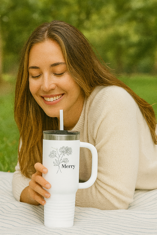 Personalized Floral Insulated Travel Mug, Coffee Tumbler, Eco-friendly Travel Mug, Holiday Gift, Tumbler for On-the-Go,  Christmas Gifts