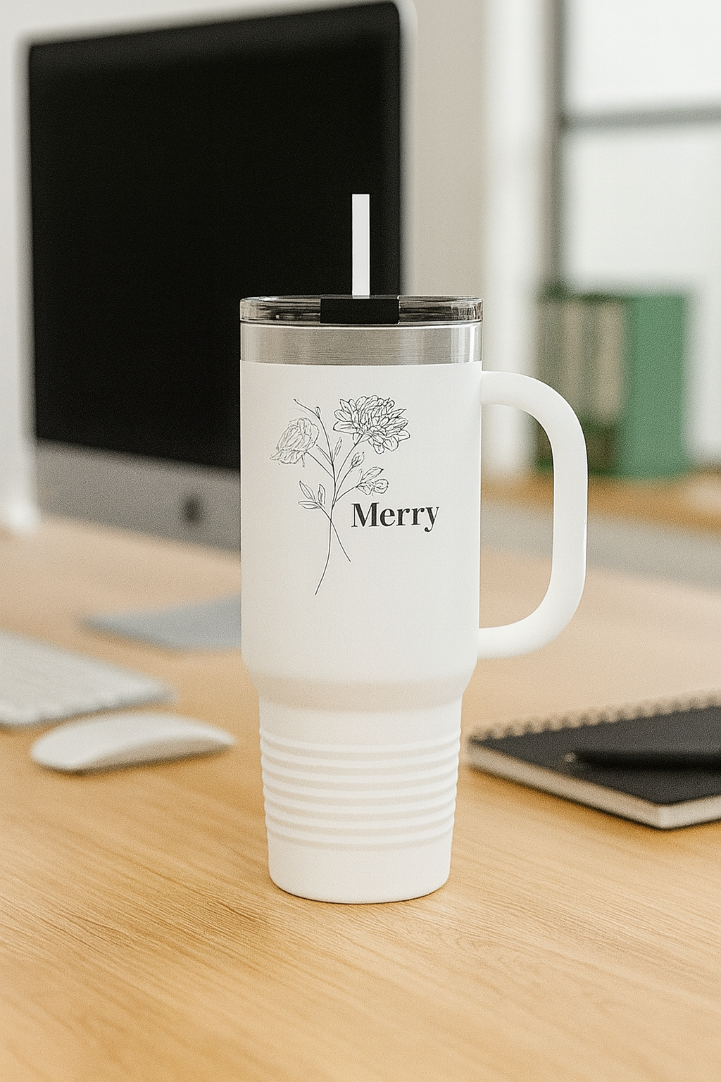Personalized Floral Insulated Travel Mug, Coffee Tumbler, Eco-friendly Travel Mug, Holiday Gift, Tumbler for On-the-Go,  Christmas Gifts