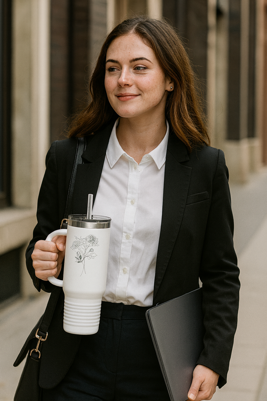 Personalized Floral Insulated Travel Mug, Coffee Tumbler, Eco-friendly Travel Mug, Holiday Gift, Tumbler for On-the-Go,  Christmas Gifts