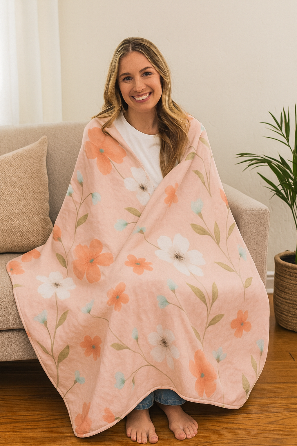 Cozy Floral Blanket, Soft Throw for Home, Gift for Her, Couch Decor, Nursery Blanket, Wedding Gift, Fleece Sherpa Blanket, Warm Winter