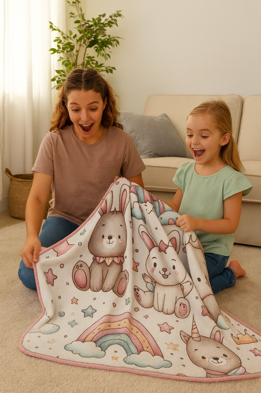 Whimsical Fleece Sherpa Blanket, Cozy Kids Blanket, Rainbow Animal Throw, Cute Nursery Decor, Perfect Gift for Baby Showers