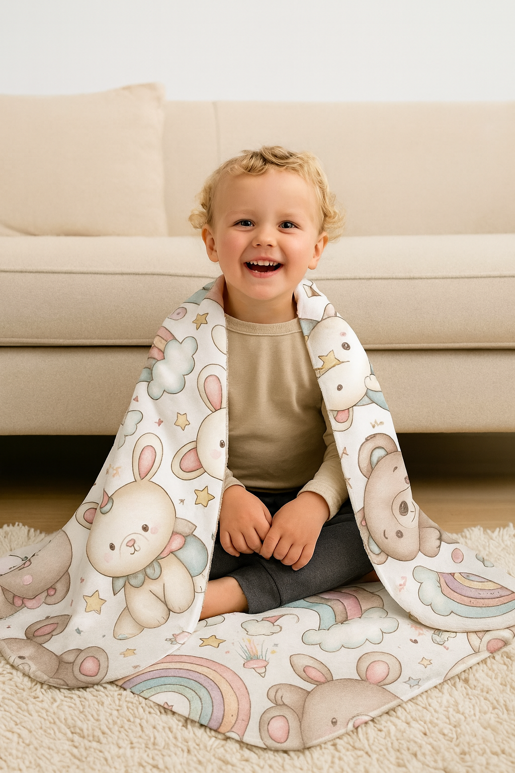 Whimsical Fleece Sherpa Blanket, Cozy Kids Blanket, Rainbow Animal Throw, Cute Nursery Decor, Perfect Gift for Baby Showers