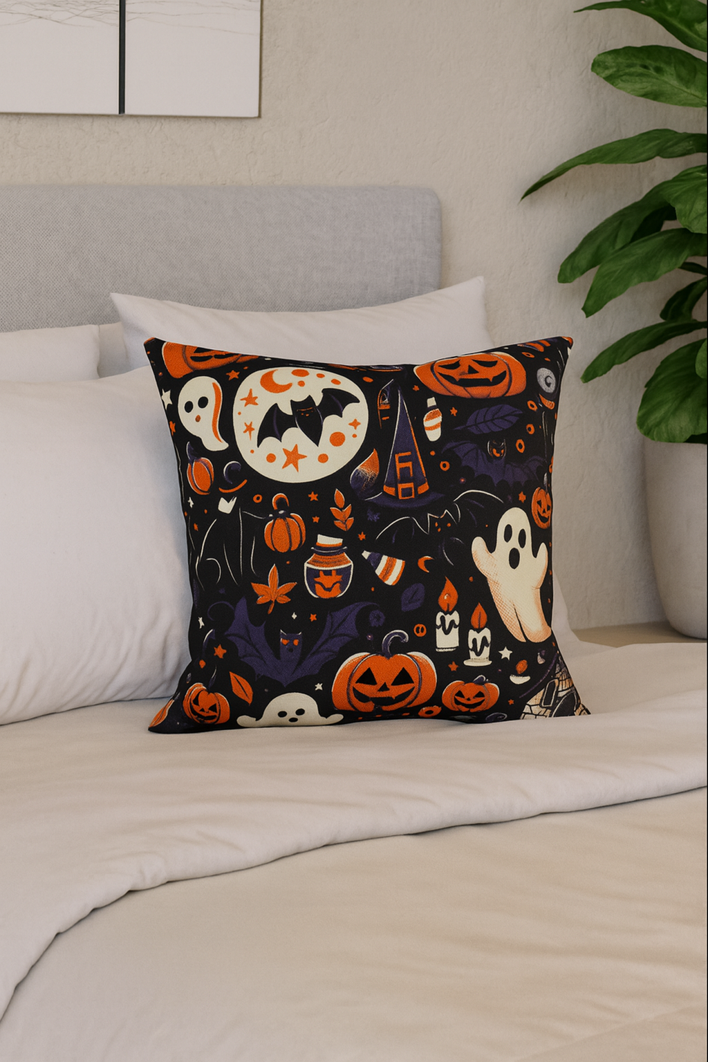 Spooky Halloween Pillowcase, Cozy Decor for Fall, Trick or Treat, Ghost And Pumpkin Cushion Cover, Autumn Vibes Throw Pillow