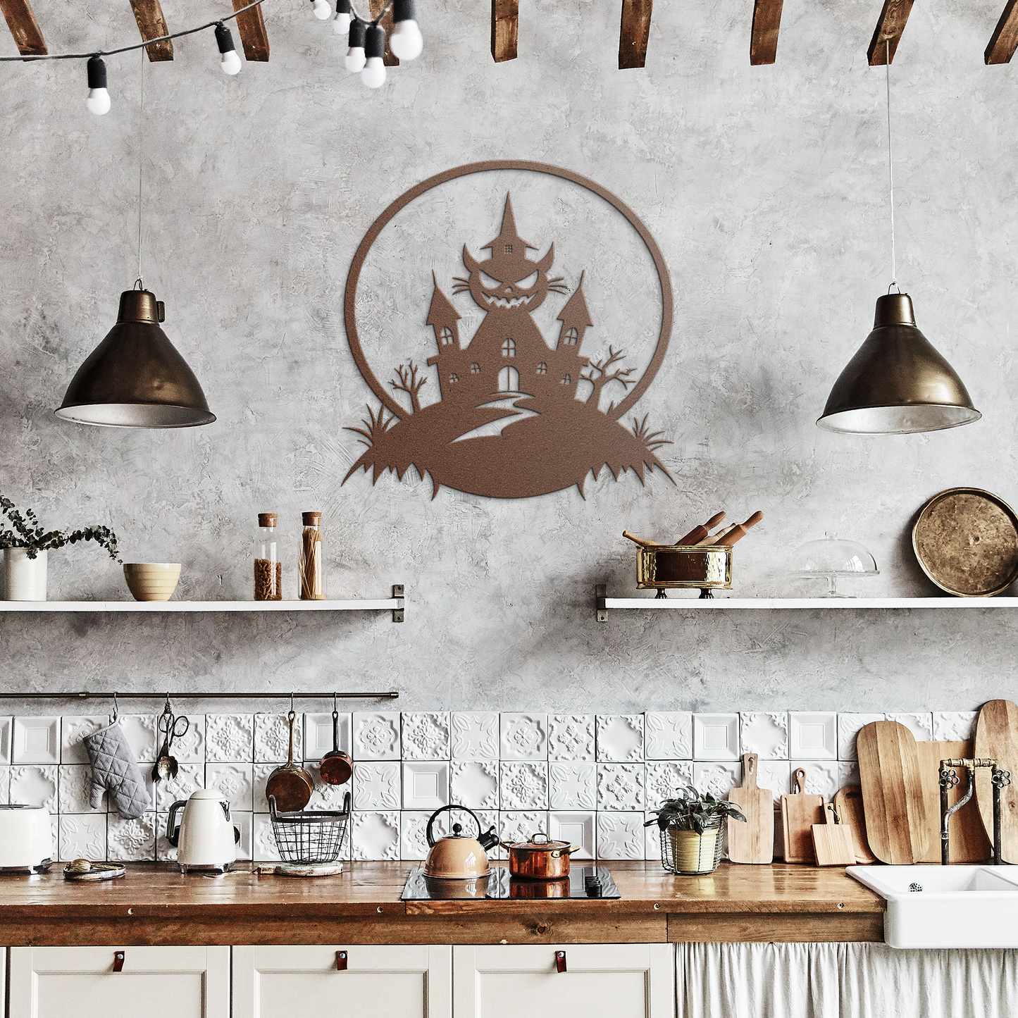 Halloween_House_Metal_Wall_art_Copper_Rustic_Kitchen_Mockup.png